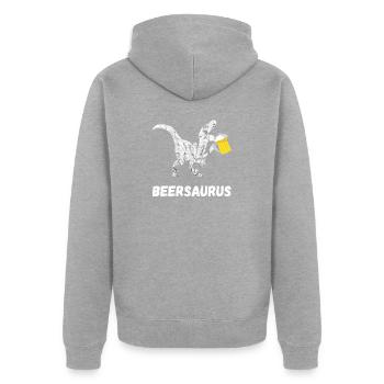 Beer Saurus Dinosaur Gifts - Unisex Premium Organic Zip Hoodie - heather grey - Back - Nico (187cm)