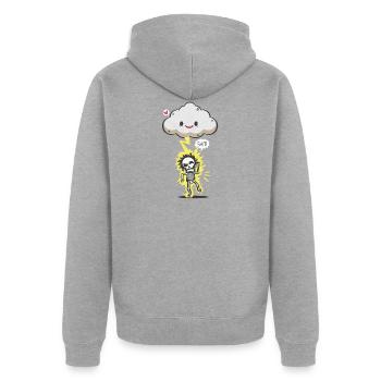 Blitzschlag Geschenk Unwetter Gewitter Comic Party - Unisex Premium Bio Zip Hoodie - Grau meliert - Hinten - Nico (187cm)
