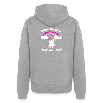 Dickes Einhorn mit Regenbogen - Unisex Premium Bio Zip Hoodie - Grau meliert - Hinten - Nico (187cm)