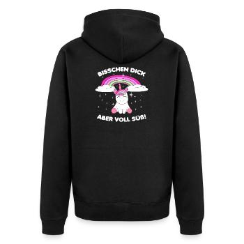 Dickes Einhorn mit Regenbogen - Unisex Premium Bio Zip Hoodie - Schwarz - Hinten - Nico (187cm)