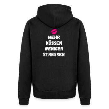 Mehr Küssen Weniger Stressen Lippen Geschenke - Unisex Premium Bio Zip Hoodie - Schwarz - Hinten - Nico (187cm)