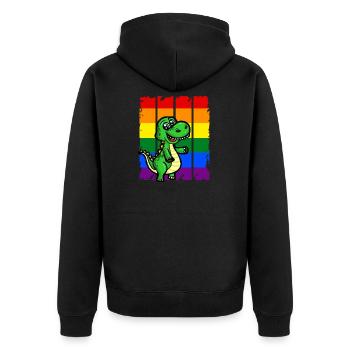LGBT Dino Dinosaurier Regenbogen Fahne - Unisex Premium Bio Zip Hoodie - Schwarz - Hinten - Nico (187cm)
