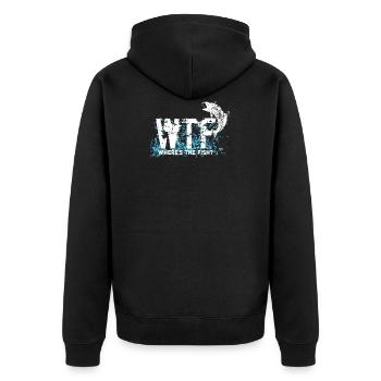 Fischen Angeln Humor WTF Where's The Fish - Unisex Premium Bio Zip Hoodie - Schwarz - Hinten - Nico (187cm)