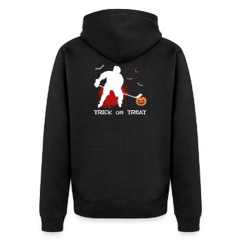 Eishockey Spieler Halloween Kostüm Kürbis Blut - Unisex Premium Bio Zip Hoodie - Schwarz - Hinten - Nico (187cm)