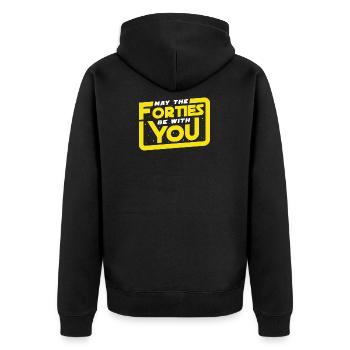 40. Geburtstag - May The Forties Be With You - Unisex Premium Bio Zip Hoodie - Schwarz - Hinten - Nico (187cm)