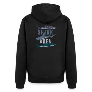 Shark Area - Walhai, Hammerhai, Weißer Hai - Unisex Premium Bio Zip Hoodie - Schwarz - Hinten - Nico (187cm)
