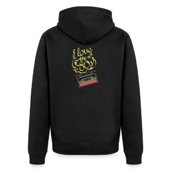 I Love the 80s - Cassette Mixtape Tape - Unisex Premium Bio Zip Hoodie - Schwarz - Hinten - Nico (187cm)