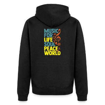 Musik fürs Leben Geschenk Frieden Welt - Unisex Premium Bio Zip Hoodie - Schwarz - Hinten - Nico (187cm)