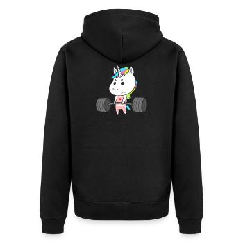 Einhorn Training Workout Krafttraining für Frauen - Unisex Premium Bio Zip Hoodie - Schwarz - Hinten - Nico (187cm)
