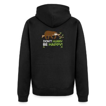 Don't Hurry Be Happy Sloth Lazy Chill Calm Gift - Unisex Premium Bio Zip Hoodie - Schwarz - Hinten - Nico (187cm)