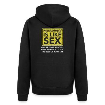 Programmierer - Unisex Premium Bio Zip Hoodie - Schwarz - Hinten - Nico (187cm)