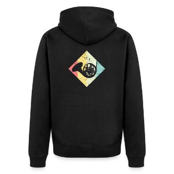 Horn Blasinstrument - Unisex Premium Bio Zip Hoodie - Schwarz - Hinten - Nico (187cm)