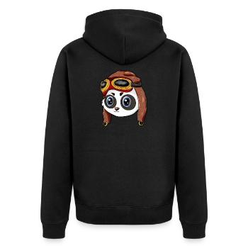 Panda Pilot Aviator Cap - Unisex Premium Organic Zip Hoodie - black - Back - Nico (187cm)