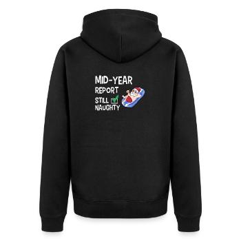 naughty santa June July August Sommer Mid-Year - Unisex Premium Bio Zip Hoodie - Schwarz - Hinten - Nico (187cm)