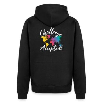 Challenge Accepted World Traveller - Unisex Premium Bio Zip Hoodie - Schwarz - Hinten - Nico (187cm)