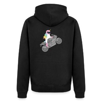 Cadeau mignon de motard frais d'équitation de licorne de moto - Veste à capuche bio Premium Unisexe - noir - Dos - Nico (187cm)