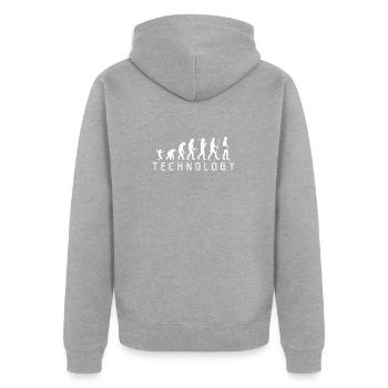 Evolution Technologie Laptop PC Console Geschenk - Unisex Premium Bio Zip Hoodie - Grau meliert - Hinten - Nico (187cm)