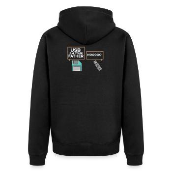 USB I am Your Father Nerd Computer IT Geek - Unisex Premium Bio Zip Hoodie - Schwarz - Hinten - Nico (187cm)
