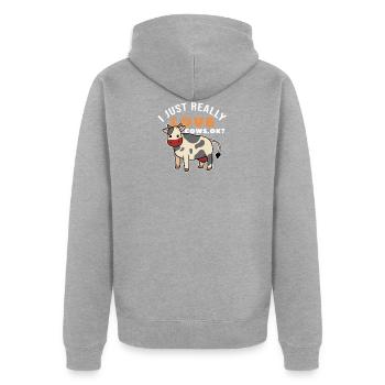 Bauernhof Kühe Farm Melken Tiere - Unisex Premium Bio Zip Hoodie - Grau meliert - Hinten - Nico (187cm)