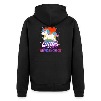 Paillettes paillettes de couleur préférée Unicorn - Veste à capuche bio Premium Unisexe - noir - Dos - Nico (187cm)