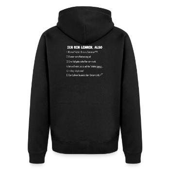 Ich bin Lehrer - Unisex Premium Bio Zip Hoodie - Schwarz - Hinten - Nico (187cm)
