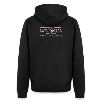 Anti Social Gegen Dummheit Dumme Menschen Geschenk - Unisex Premium Bio Zip Hoodie - Schwarz - Hinten - Nico (187cm)