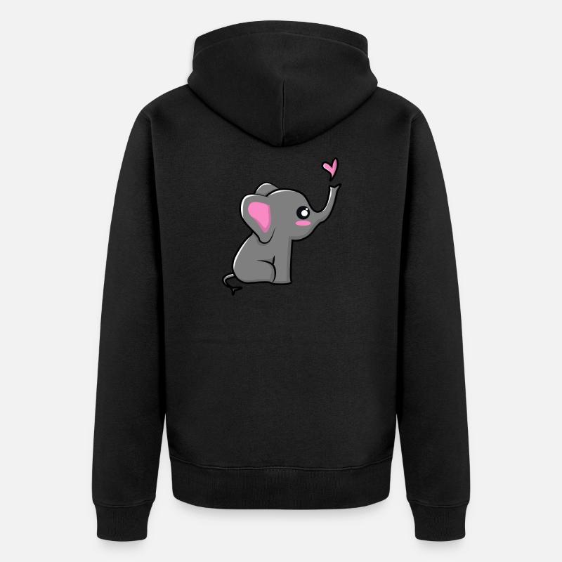 Éléphant avec des coeurs - Veste à capuche bio Premium Unisexe - noir