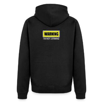 Warnung: Ich bin nicht hören - Unisex Premium Bio Zip Hoodie - Schwarz - Hinten - Nico (187cm)