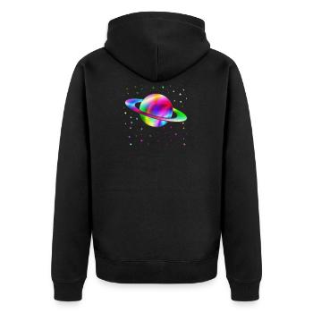 Saturn - Unisex Premium Organic Zip Hoodie - black - Back - Nico (187cm)