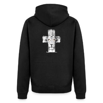 Löwe Jesus Kreuz Judah - Unisex Premium Bio Zip Hoodie - Schwarz - Hinten - Nico (187cm)