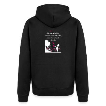 Alles wird Gut - Glück Spruch Aufmunterung - Unisex Premium Bio Zip Hoodie - Schwarz - Hinten - Nico (187cm)