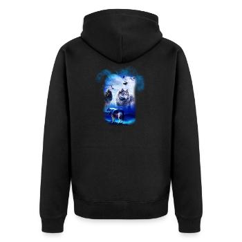 Phantasie Wolf Wölfe - Unisex Premium Bio Zip Hoodie - Schwarz - Hinten - Nico (187cm)