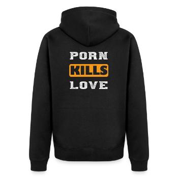 Porn kills Love - Unisex Premium Organic Zip Hoodie - black - Back - Nico (187cm)