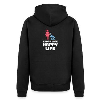 HAPPY WIFE HAPPY LIFE - Junggesellenabschied Feier - Unisex Premium Bio Zip Hoodie - Schwarz - Hinten - Nico (187cm)