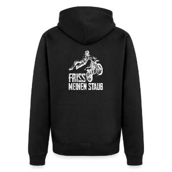 Friss Meinen Staub Motocross Dirt Bike Motorrad - Unisex Premium Bio Zip Hoodie - Schwarz - Hinten - Nico (187cm)