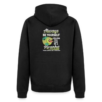 Piranha - Unisex Premium Organic Zip Hoodie - black - Back - Nico (187cm)