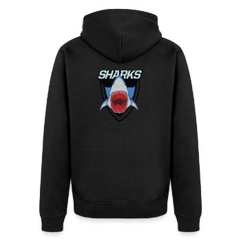 Hai Logo - Aufgerissenes Maul - Unisex Premium Bio Zip Hoodie - Schwarz - Hinten - Nico (187cm)