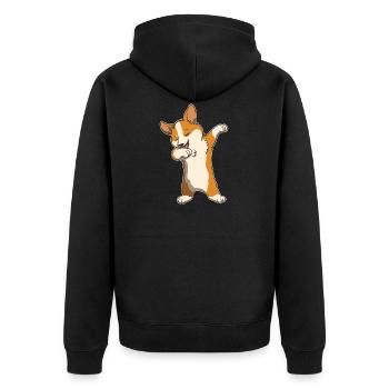 Welsh Corgi Hund Dabbing Dabbin Tanz Geschenk - Unisex Premium Bio Zip Hoodie - Schwarz - Hinten - Nico (187cm)