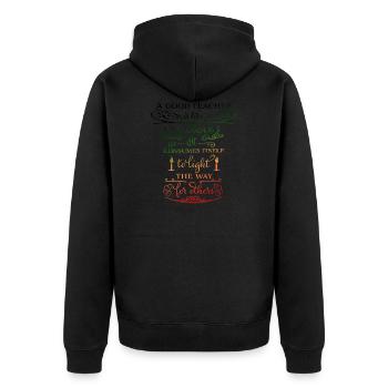 EIN GUTER LEHRER - Unisex Premium Bio Zip Hoodie - Schwarz - Hinten - Nico (187cm)