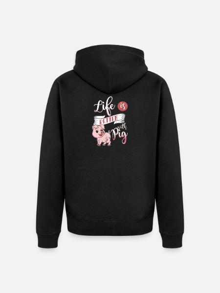pig - Unisex Premium Organic Zip Hoodie - black