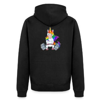 Body building unicorn muscle building dumbbell workout - Unisex Premium Organic Zip Hoodie - black - Back - Nico (187cm)
