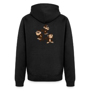 Drei Affen - einer blind, einer taub, einer stumm - Unisex Premium Bio Zip Hoodie - Schwarz - Hinten - Nico (187cm)