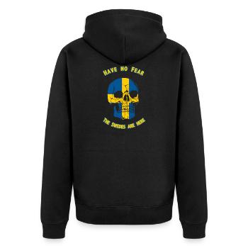 Schweden Totenkopf - Unisex Premium Bio Zip Hoodie - Schwarz - Hinten - Nico (187cm)