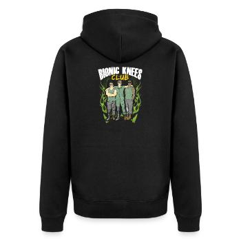 Bionic Knees Club Cyborg Knie Op Künstliches Knie - Unisex Premium Bio Zip Hoodie - Schwarz - Hinten - Nico (187cm)