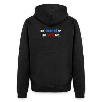 Ich atme tief ein und raste aus - Unisex Premium Bio Zip Hoodie - Schwarz - Hinten - Nico (187cm)