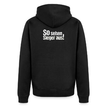 So sehen sieger aus - Unisex Premium Bio Zip Hoodie - Schwarz - Hinten - Nico (187cm)