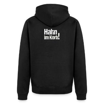 Hahn im korb - Unisex Premium Bio Zip Hoodie - Schwarz - Hinten - Nico (187cm)