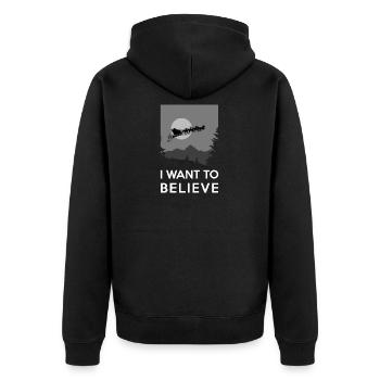 I want to believe - Glaube an den Weihnachtsmann - Unisex Premium Bio Zip Hoodie - Schwarz - Hinten - Nico (187cm)