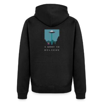 I want to believe - Pixelart Alien spaceship - Unisex Premium Organic Zip Hoodie - black - Back - Nico (187cm)