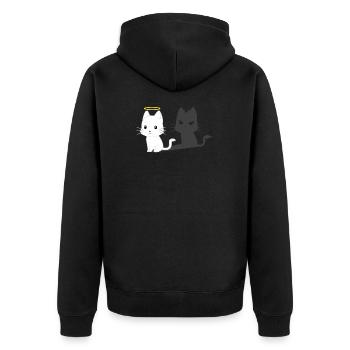 Katzen TShirt - Engel Teufel Tshirt - Unisex Premium Bio Zip Hoodie - Schwarz - Hinten - Nico (187cm)